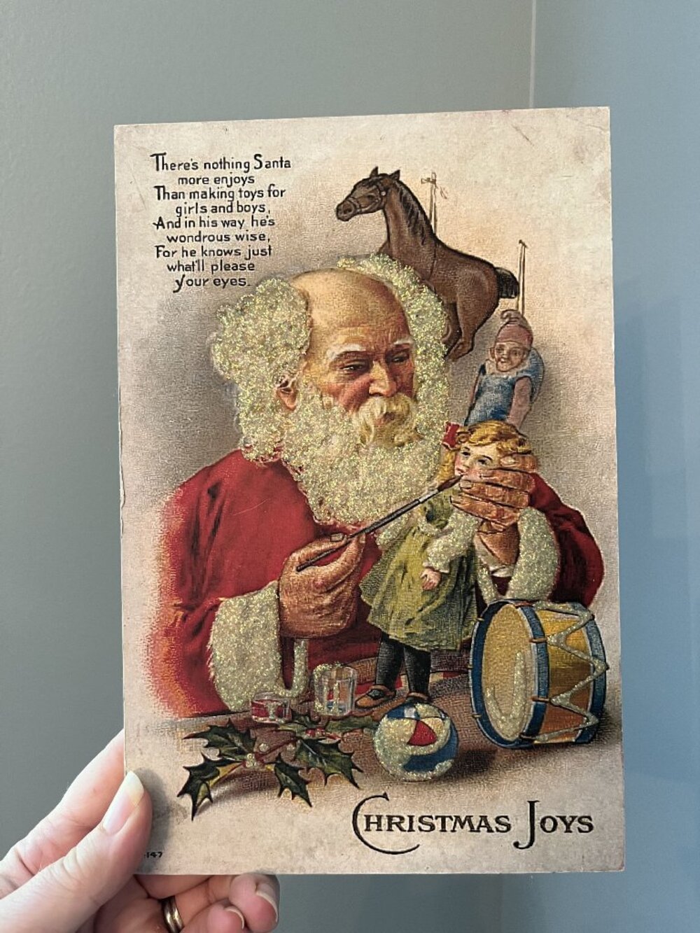 Vintage Christmas Joys Glittered Santa Wall Plaque Victorian-Inspired Holiday Ar